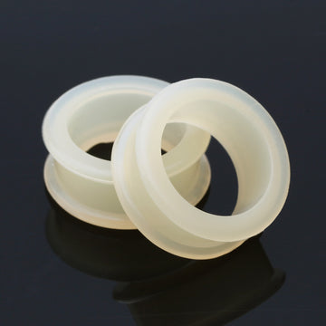 Detail View 1 of A Pair of Flexible Silicone Double Flared Ear Gauge Tunnel Plug-Peach